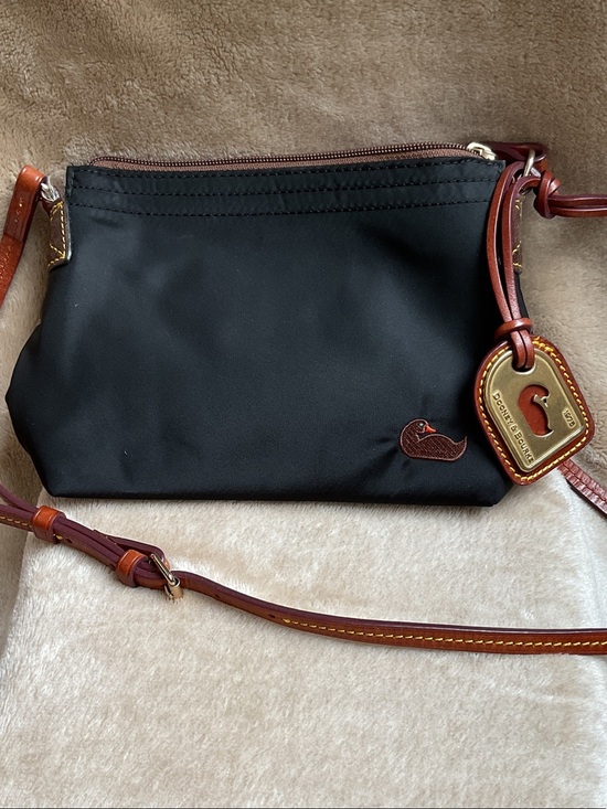 Dooney & Bourke Handbags - Dooney & Bourke Black Nylon Crossbody with Brown Leather Trim and Gold Accent